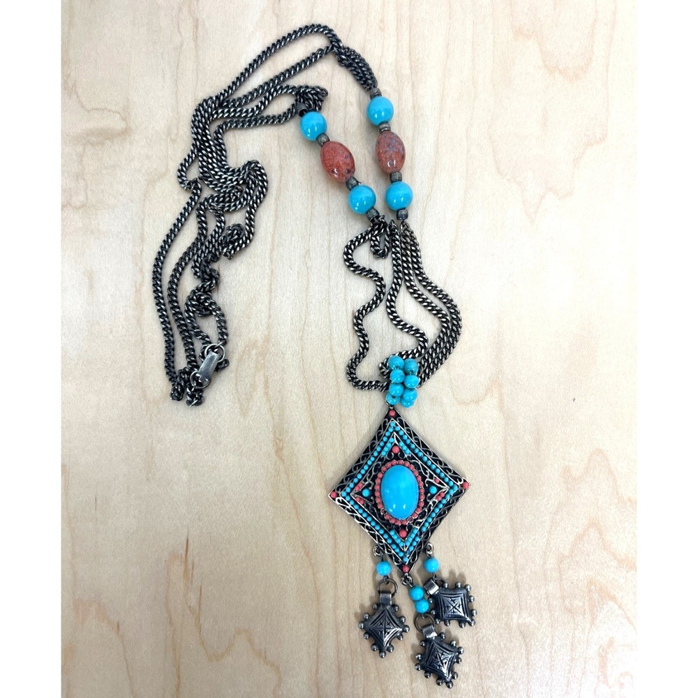 Vintage Signed Hobe Double Chain Southwestern Necklace